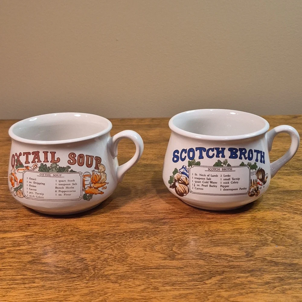 VINTAGE Set of 2 Ceramic Recipe Soup Mugs, Oxtail Soup & Scotch Broth - Picture 2 of 13